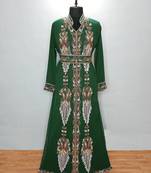 Dark Green luxurious Moroccan Kaftan with Sun-proof hijab.