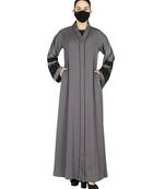 Grey Front Open Abaya With Handwork Embellishments With A Matching Hijab