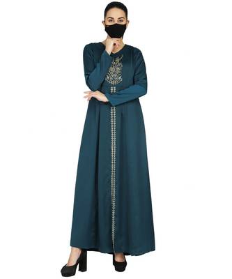 Teal Occasion Wear Modest Garment With Handwork Embellishments With A Matching Hijab 1