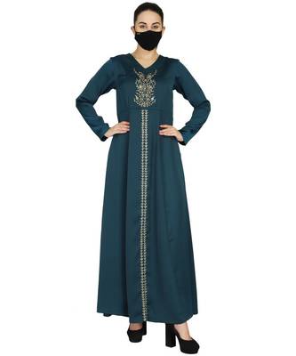 Teal Occasion Wear Modest Garment With Handwork Embellishments With A Matching Hijab 2