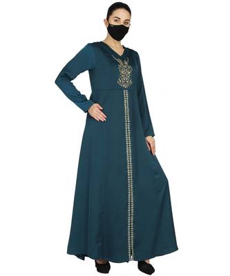 Teal Occasion Wear Modest Garment With Handwork Embellishments With A Matching Hijab 4