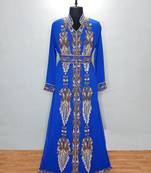 Royal Blue luxurious Moroccan Kaftan With Sun-proof hijab.