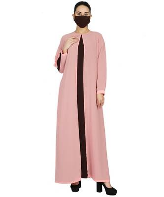 Brown Dual Layered Dress That Consists Of A Designer Shrug And An Inner Abaya With A Matching Hijab 1