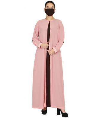 Brown Dual Layered Dress That Consists Of A Designer Shrug And An Inner Abaya With A Matching Hijab 2