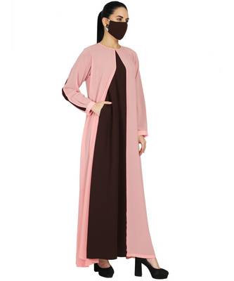 Brown Dual Layered Dress That Consists Of A Designer Shrug And An Inner Abaya With A Matching Hijab 3