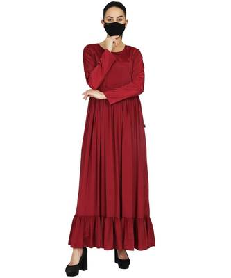 Red Modest Dress With Gather And Frills With A Matching Hijab 1