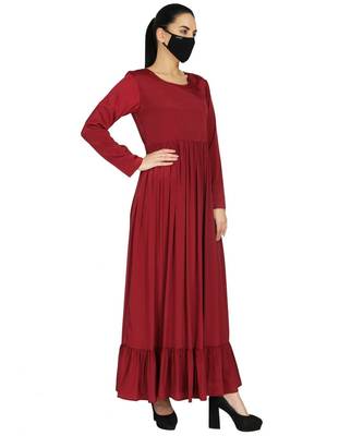 Red Modest Dress With Gather And Frills With A Matching Hijab 2