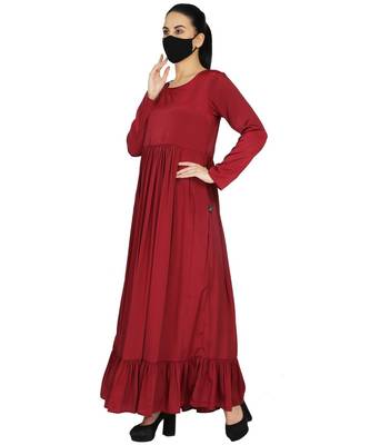 Red Modest Dress With Gather And Frills With A Matching Hijab 3
