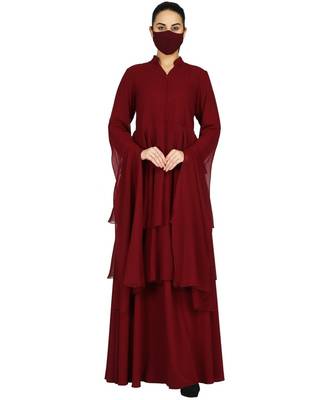 Maroon Very Pretty- Modern Yet Modest Garment With Multiple Layers  With Designer Sleeves 1