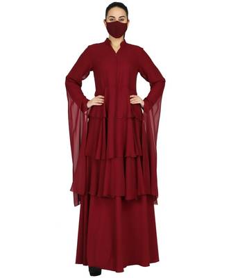 Maroon Very Pretty- Modern Yet Modest Garment With Multiple Layers  With Designer Sleeves 2