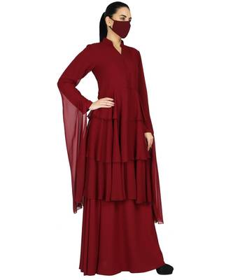 Maroon Very Pretty- Modern Yet Modest Garment With Multiple Layers  With Designer Sleeves 3