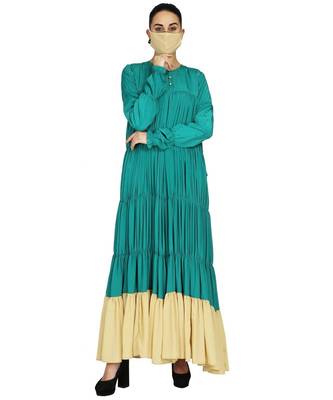Green Designer Dress With Elasticated Body And Sleeves 1
