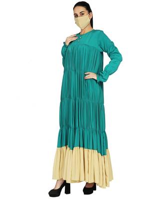 Green Designer Dress With Elasticated Body And Sleeves 3