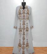 Gray luxurious Moroccan Kaftan With Sun-proof hijab.