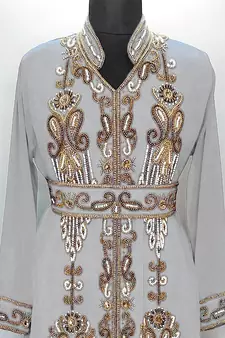 Gray Moroccan Kaftan With Sun-proof hijab