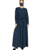 Teal Abaya With Multiple Pleats And Belt With A Matching Hijab