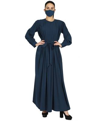 Teal Abaya With Multiple Pleats And Belt With A Matching Hijab 2