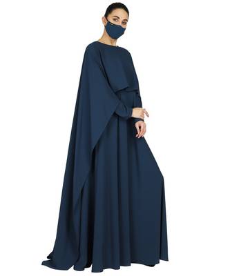 Teal Princes Abaya Dress In Dual Layer with a Matching Hijab 2
