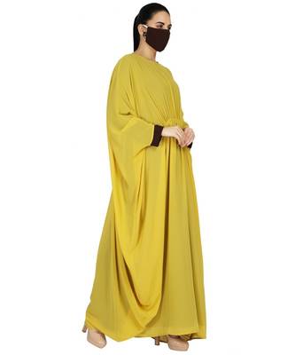 Yellow Dual Layer Kaftan Dress With A Matching Hijab And An Inner Abaya 2