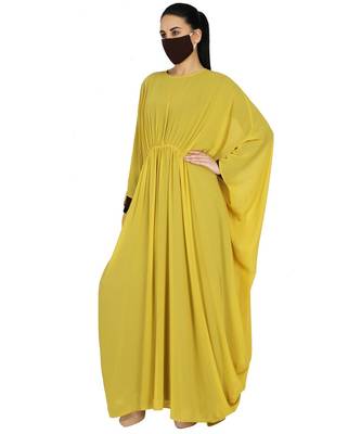 Yellow Dual Layer Kaftan Dress With A Matching Hijab And An Inner Abaya 3