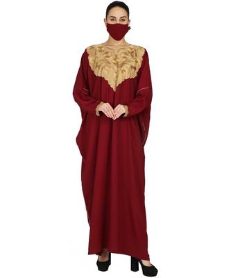 Maroon Kaftan With Embroidery Work with A Matching Hijab 1