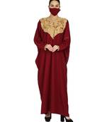 Maroon Kaftan With Embroidery Work with A Matching Hijab