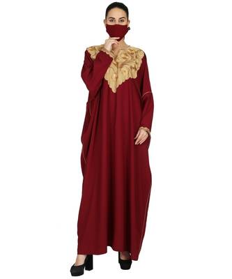 Maroon Kaftan With Embroidery Work with A Matching Hijab 2
