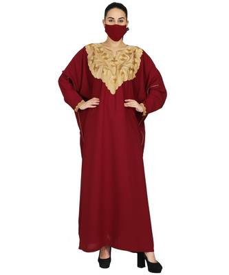 Maroon Kaftan With Embroidery Work with A Matching Hijab 3