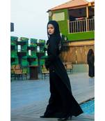 Black Abaya Like Dress With Floral Handwork Embellishments With A Matching Hijab