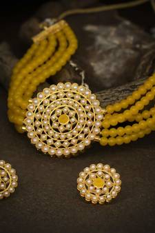 Gold Plated Latest Choker Design Traditional Stylish Fancy Pearl Necklace Jewellery Set for Women