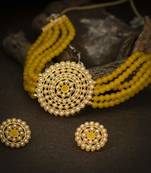 Gold Plated Latest Choker Design Traditional Stylish Fancy Pearl Necklace Jewellery Set for Women