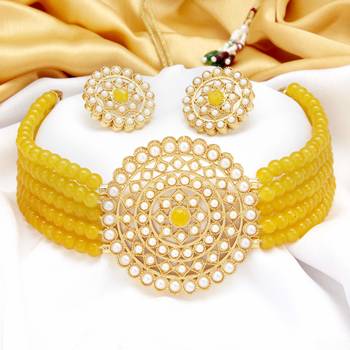 Gold Plated Latest Choker Design Traditional Stylish Fancy Pearl Necklace Jewellery Set for Women 2