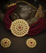 Gold Plated Latest Choker Design Traditional Stylish Fancy Pearl Necklace Jewellery Set for Women