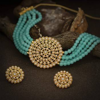 Gold Plated Latest Choker Design Traditional Stylish Fancy Pearl Necklace Jewellery Set for Women 1