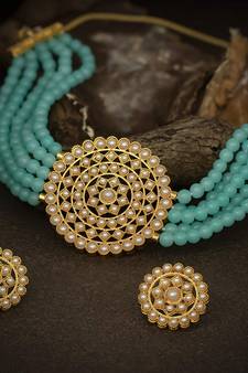 Gold Plated Latest Choker Design Traditional Stylish Fancy Pearl Necklace Jewellery Set for Women