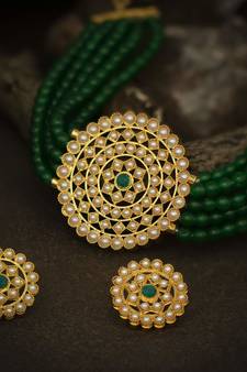 Gold Plated Latest Choker Design Traditional Stylish Fancy Pearl Necklace Jewellery Set for Women