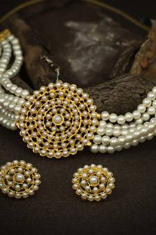 Gold Plated Latest Choker Design Traditional Stylish Fancy Pearl Necklace Jewellery Set for Women