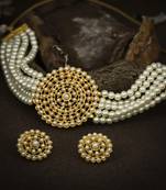 Gold Plated Latest Choker Design Traditional Stylish Fancy Pearl Necklace Jewellery Set for Women