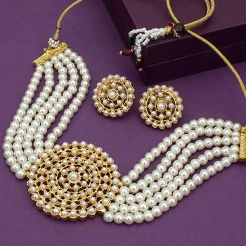 Gold Plated Latest Choker Design Traditional Stylish Fancy Pearl Necklace Jewellery Set for Women 3