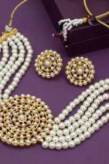 Gold Plated Latest Choker Design Traditional Stylish Fancy Pearl Necklace Jewellery Set for Women