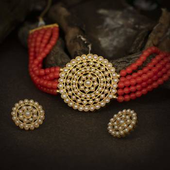 Gold Plated Latest Choker Design Traditional Stylish Fancy Pearl Necklace Jewellery Set 1