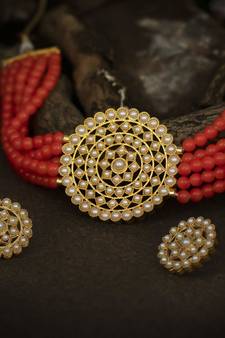 Gold Plated Latest Choker Design Traditional Stylish Fancy Pearl Necklace Jewellery Set