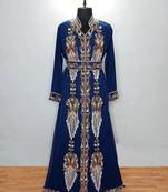 Navy blue luxurious Moroccan Kaftan With Sun-proof hijab.