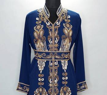 Navy blue Moroccan Kaftan With Sun-proof hijab 2