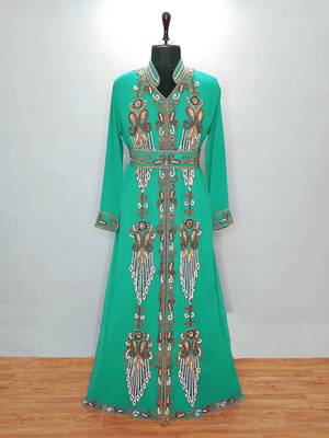 Turquoise Moroccan KaftanWith Sun-proof hijab 1