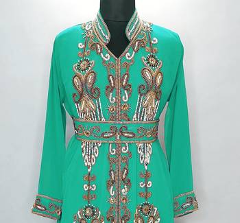 Turquoise Moroccan KaftanWith Sun-proof hijab 2
