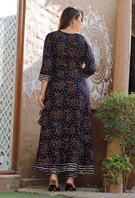 Women's Rayon Blue Bandhej Gotta Suit Set with Gotapatti Pant with Chiffon Dupatta Set 2