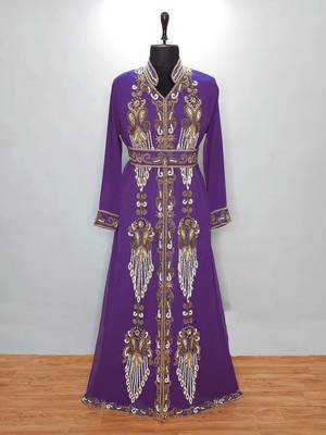 purple Moroccan Kaftan With Sun-proof hijab 1