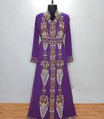 purple Moroccan Kaftan With Sun-proof hijab.