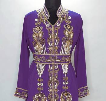 purple Moroccan Kaftan With Sun-proof hijab 2